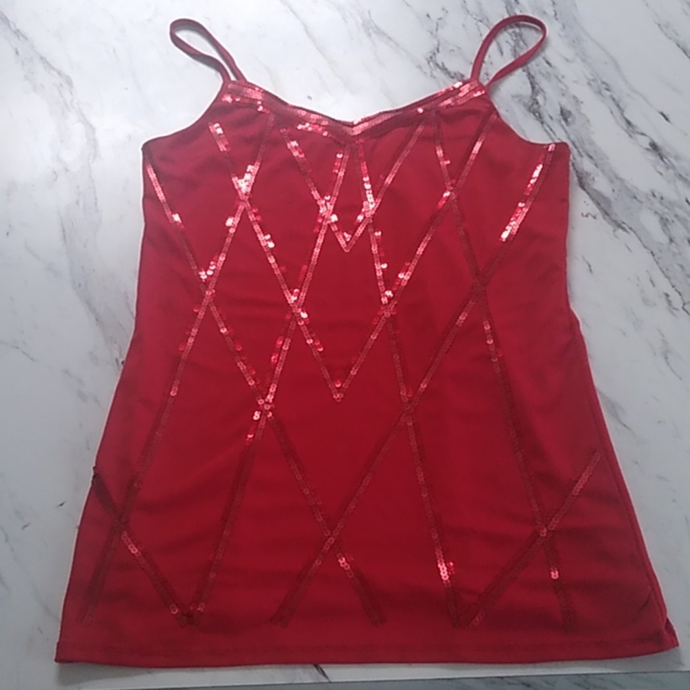 Vanity L red sequined tank